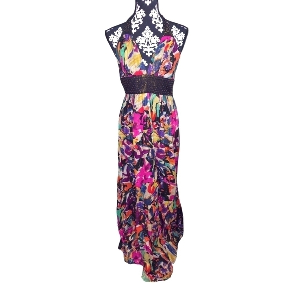 BEAUTIFUL Colorful Metallic beaded French Connection Maxi Dress - Picture 1 of 8